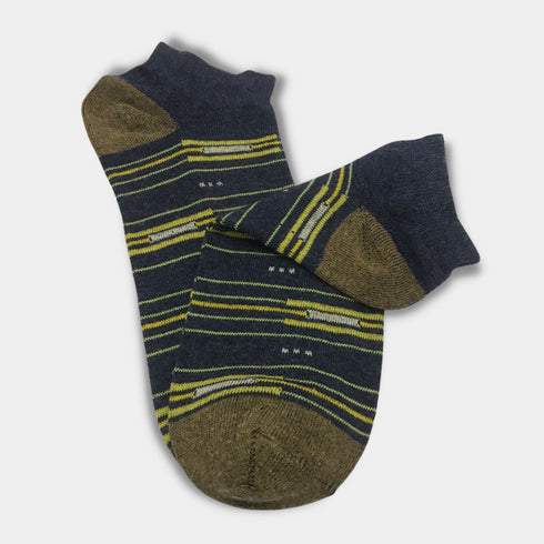 Multi Stripes Stretch Cotton Ankle Socks Navy Blue